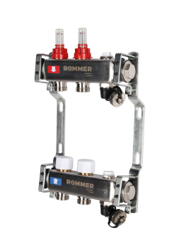 Коллектор с расходомерами, с клапаном, сливом, 2 выхода