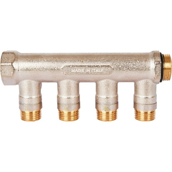 STOUT SMB 6210 341204 STOUT Коллектор с шаровыми кранами 3/4", 4 отвода 1/2" (красные ручки)
