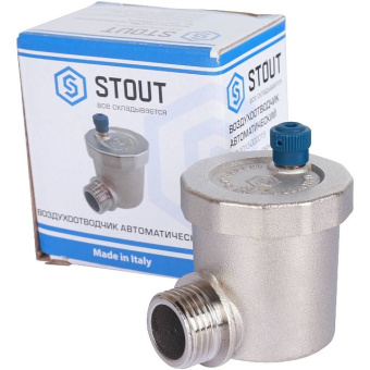 STOUT Воздухоотводчик автоматический вертикальный выпуск, угл.подкл. нар.р. 1/2" никель