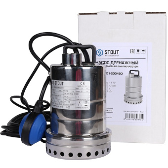 STOUT SPD-0001-200450 Насос дренажный с поплавком, кабель 10 м, 230V, Q=170 л/мин, H=8,8 м