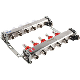 Коллектор с расходомерами, с клапаном, сливом, 5 выходов