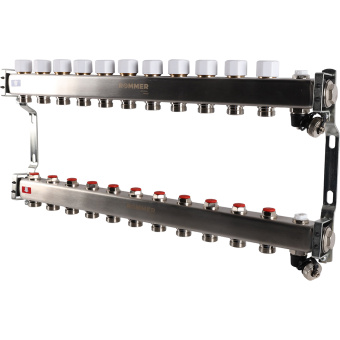 Коллектор без расходомеров, с клапаном, сливом, 11 выходов