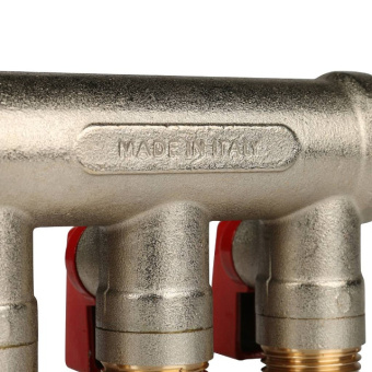 STOUT Коллектор с шаровыми кранами 3/4", 3 отвода 1/2" (красные ручки)